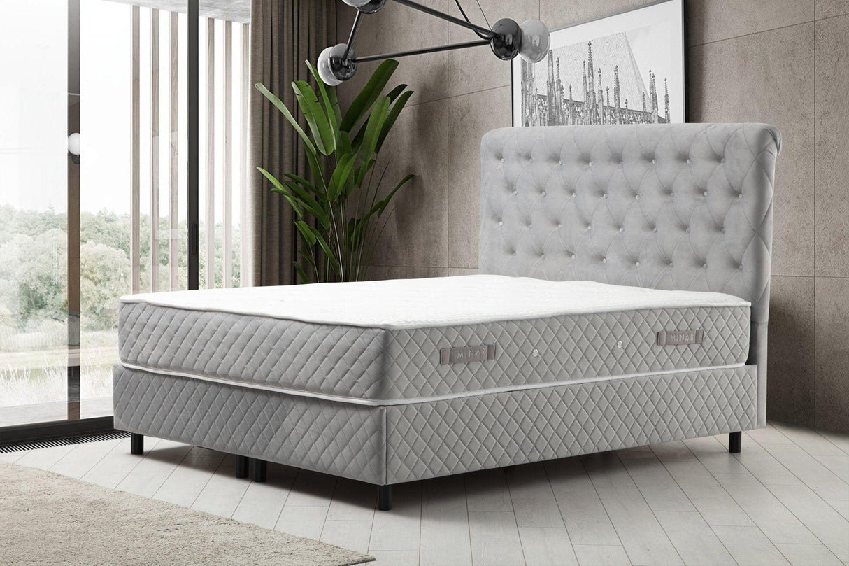 Baza pat dublu și tăblie Sonata, Gri, 150x130x208 cm