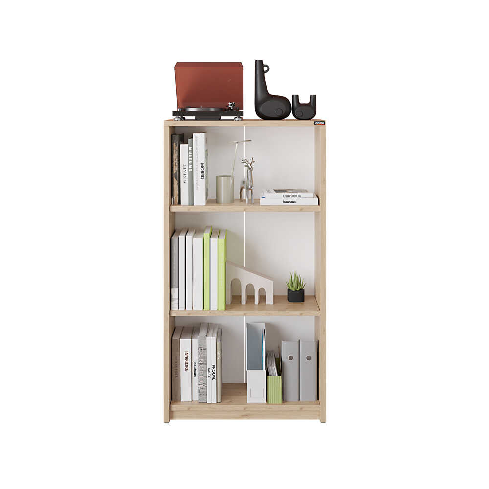 Biblioteca Adore Nino, 3 rafturi, Alb - Stejar, 58x106x23 cm - Stejar