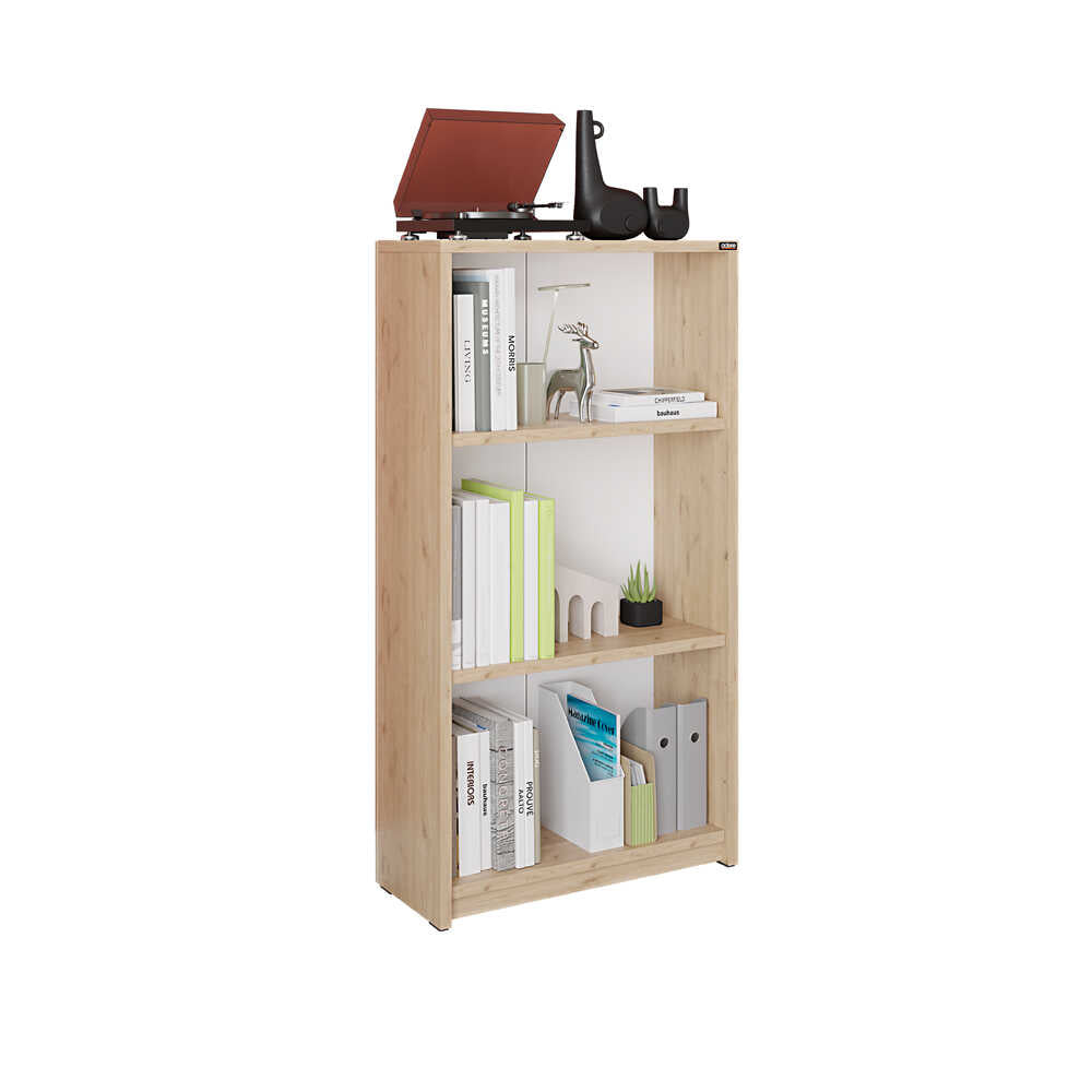 Biblioteca Adore Nino, 3 rafturi, Alb - Stejar, 58x106x23 cm - Stejar