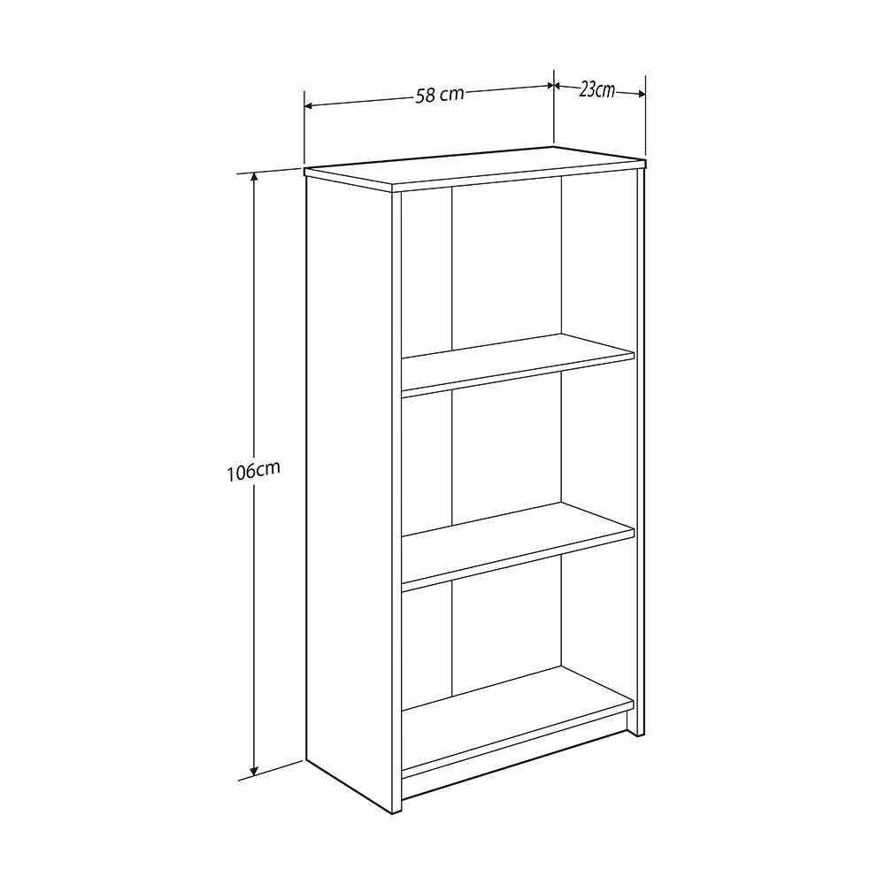 Biblioteca Adore Nino, 3 rafturi, Alb - Stejar, 58x106x23 cm - Alb