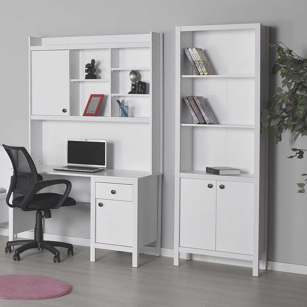 Biblioteca Adore Rustic cu 5 rafturi si usi, Alb, 66x196x32 cm