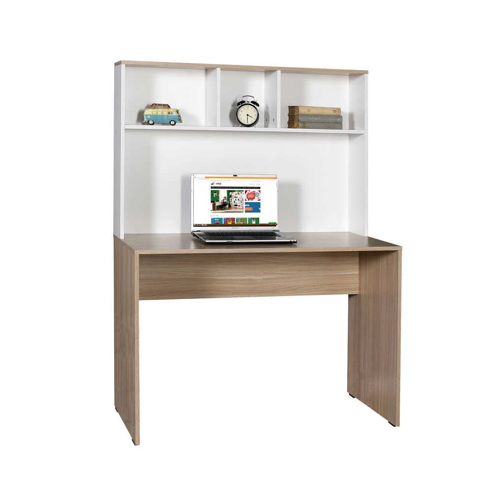 Birou Adore Base cu biblioteca, Alb - Stejar, 110x149x52 cm