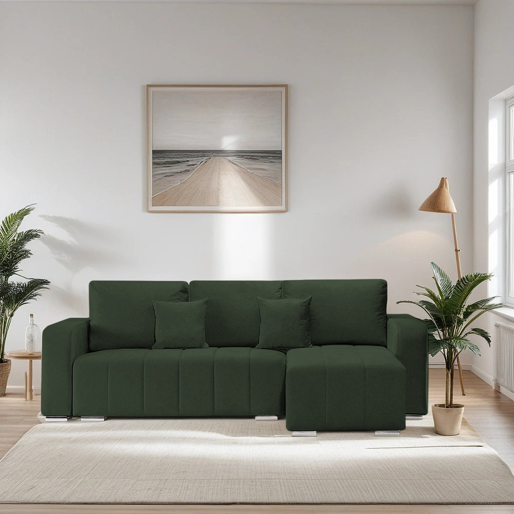 Coltar Extensibil 3 locuri Armando, cu ladă de depozitare, Verde - Gri, 240x147x85 cm - Verde