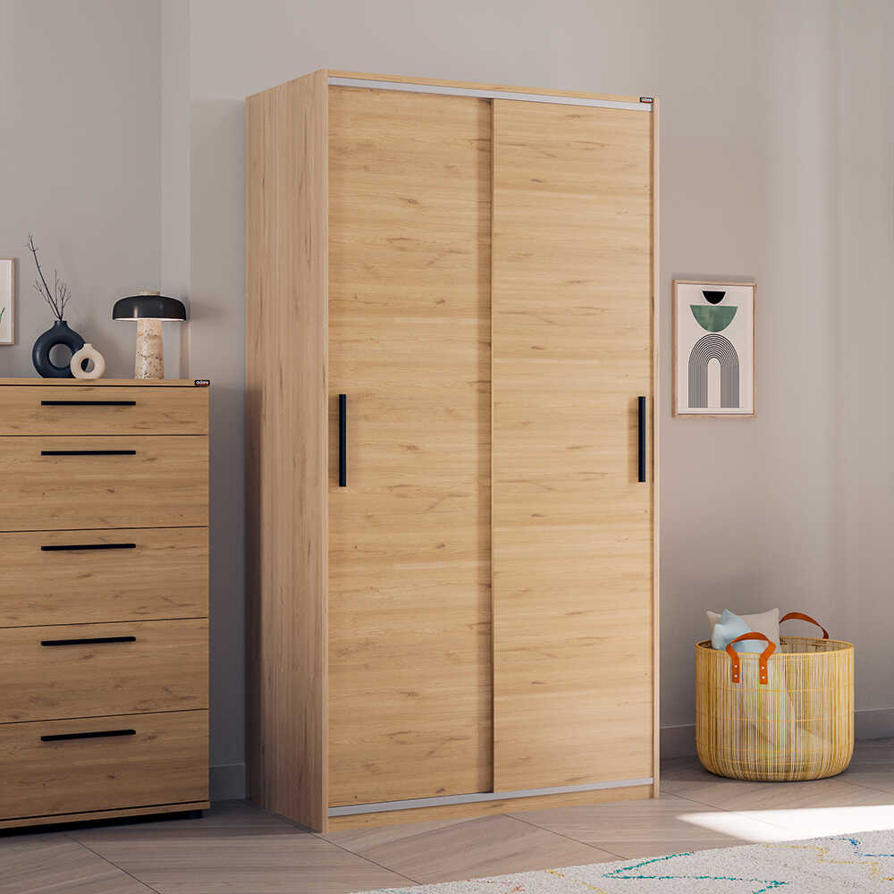 Dulap Haine Adore Slide Compact, 2 usi glisante, 94x182x52 cm - Stejar