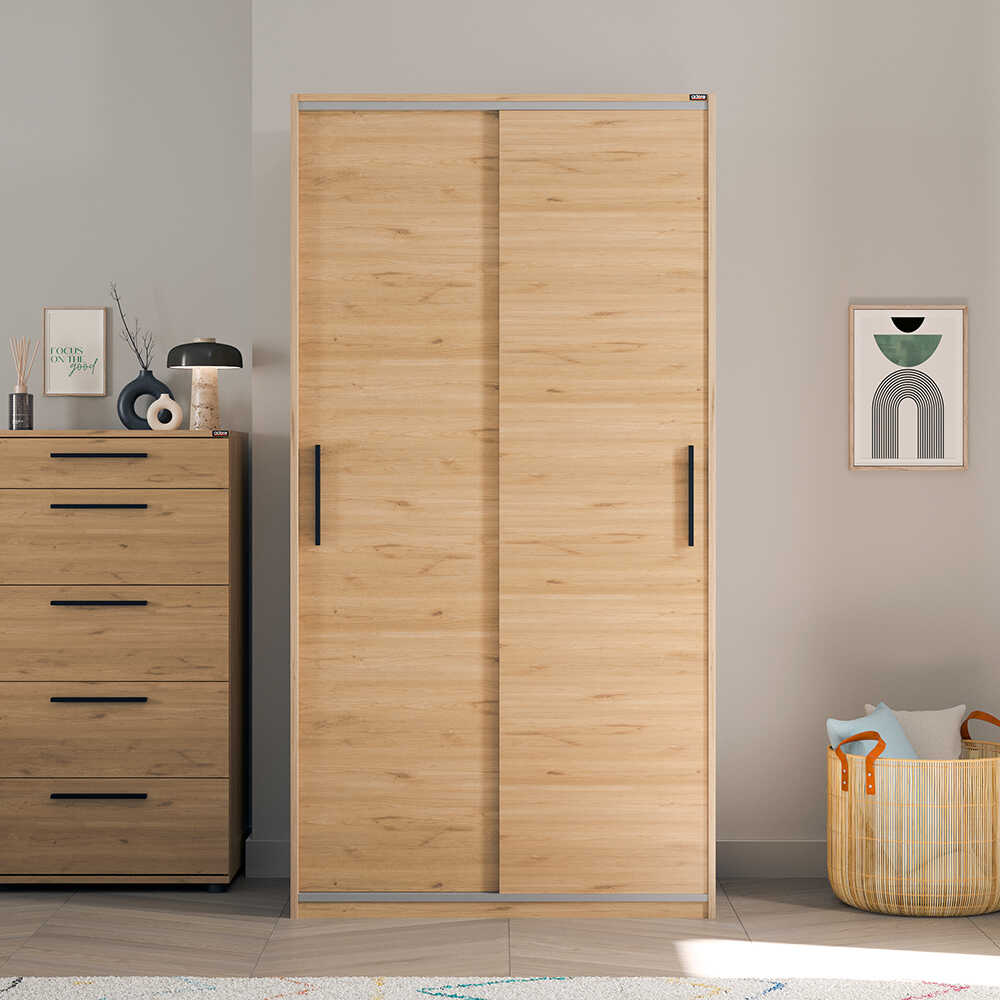 Dulap Haine Adore Slide Compact, 2 usi glisante, 94x182x52 cm - Stejar