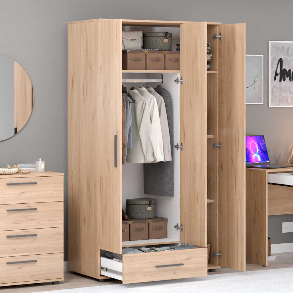 Dulap Haine Adore Trendline, 3 usi, 1 sertar, Alb - Stejar, 103x187x52 cm - Stejar