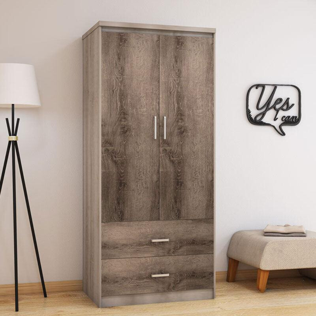 Dulap Olympus Cu 2 Usi Si Sertare, Natural - Negru, 81x57x183 cm - Natural