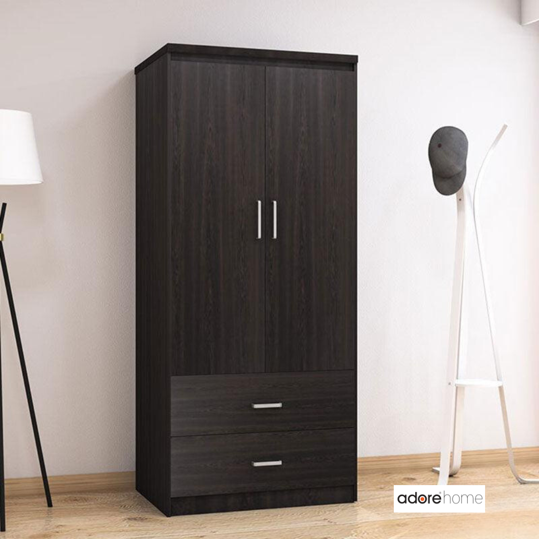 Dulap Olympus Cu 2 Usi Si Sertare, Natural - Negru, 81x57x183 cm - Negru