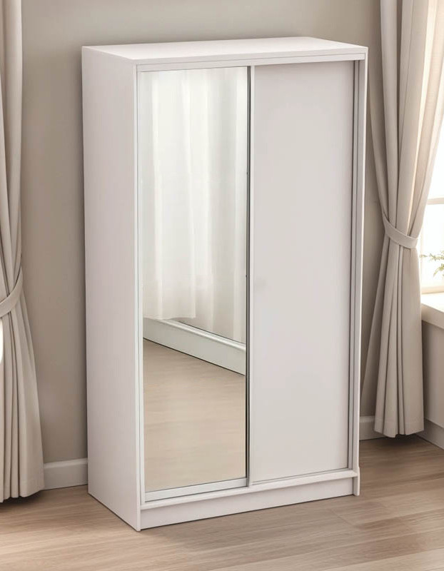 Dulap dormitor cu usi glisante si oglinda Korredor, Alb, 120 x 60 x 220 cm