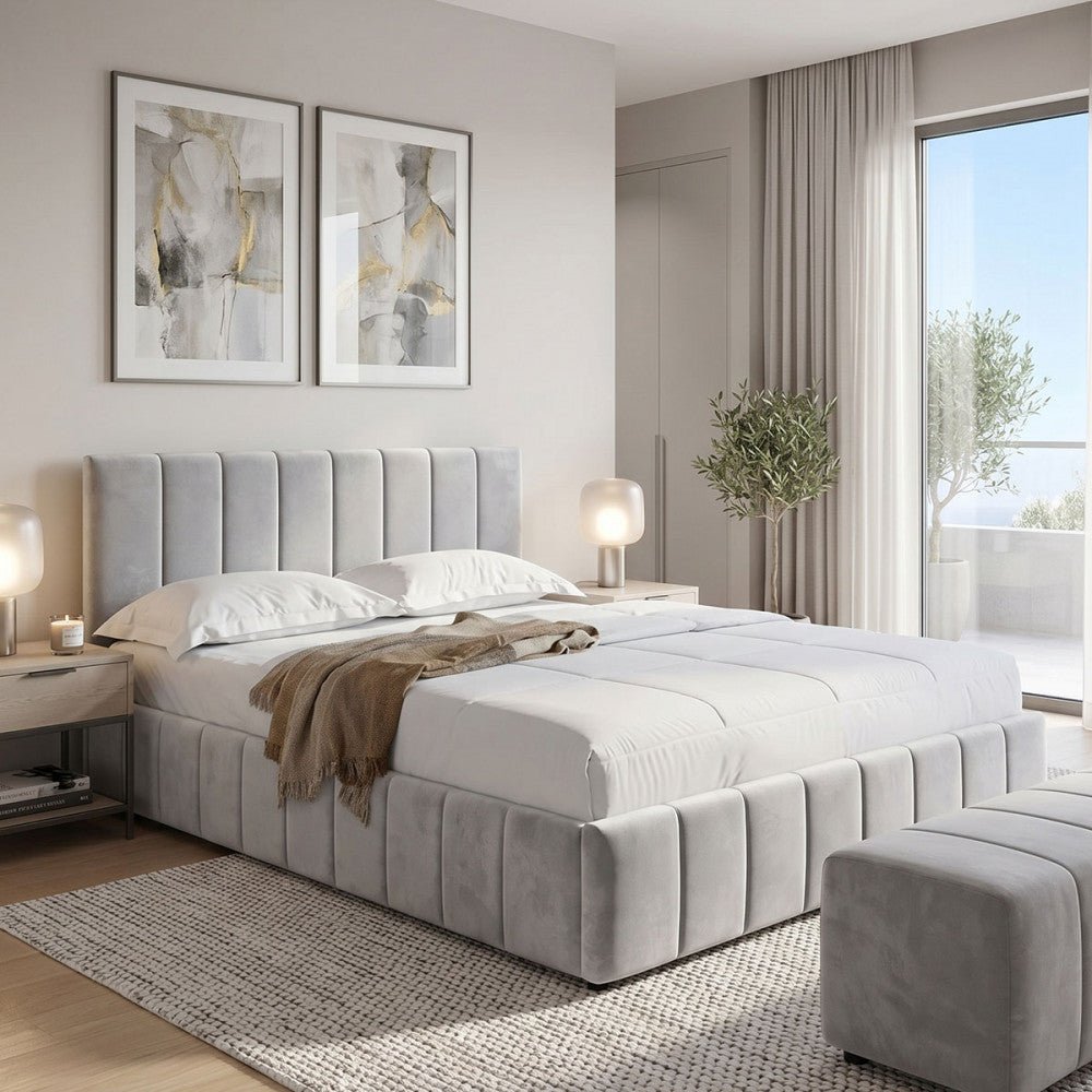 Pat cu spatiu de depozitare Snuggle, Bej - Gri, 160x200 cm - Gri