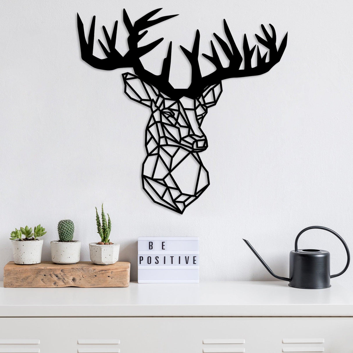Accesoriu metal decorativ de perete Deer Metal Decor, Negru, 1x49x50 cm