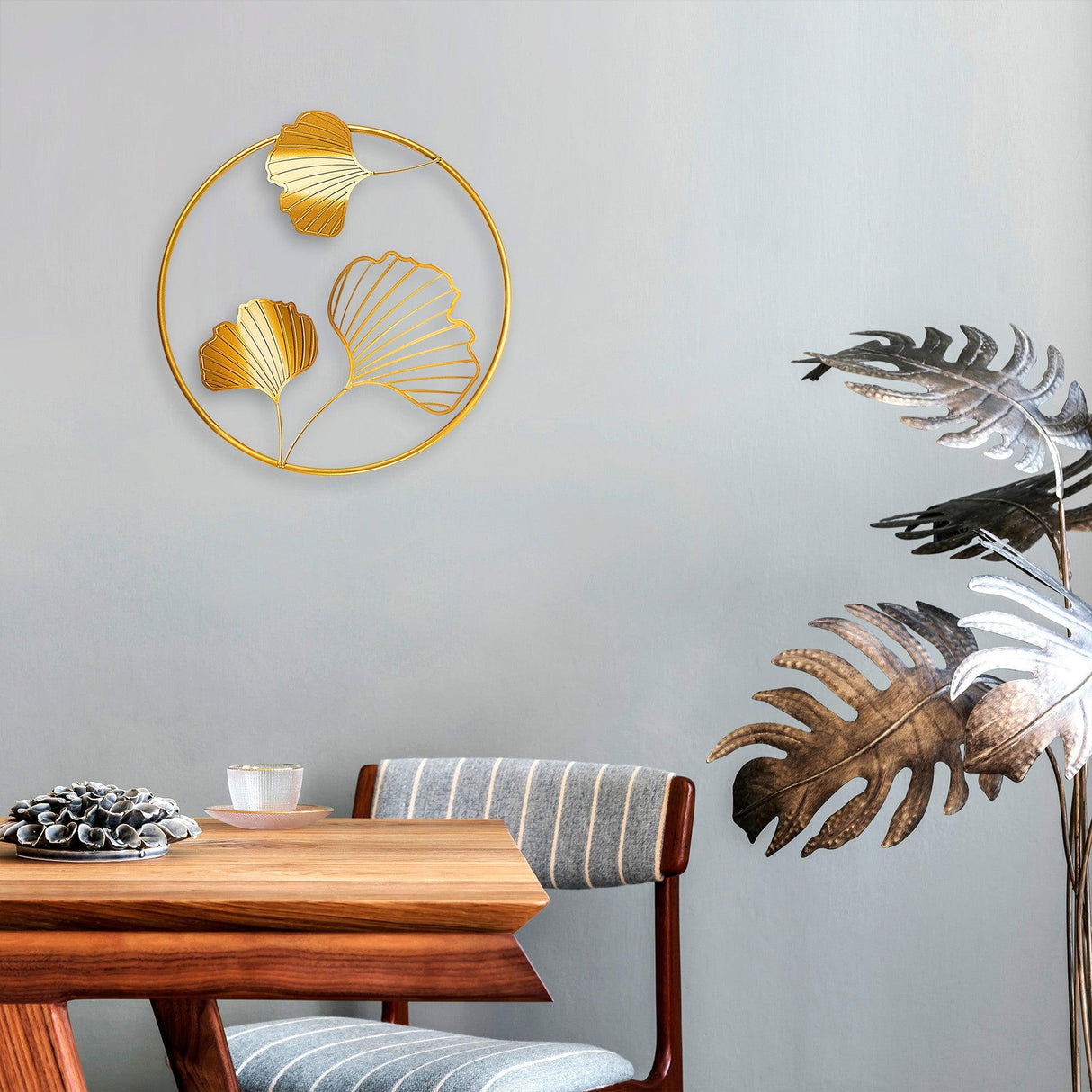 Accesoriu metal decorativ de perete Zigong, Aur, 5x40x40 cm