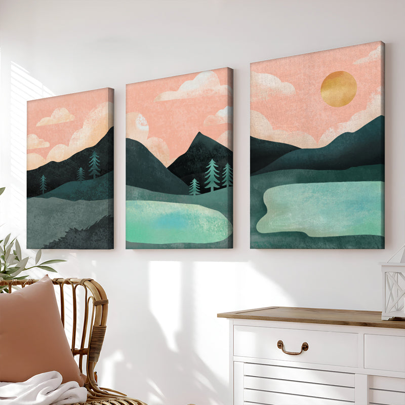 Arta de perete pe pânza cu rama Anbel, Triptyque, Multicolor, 40x60 cm