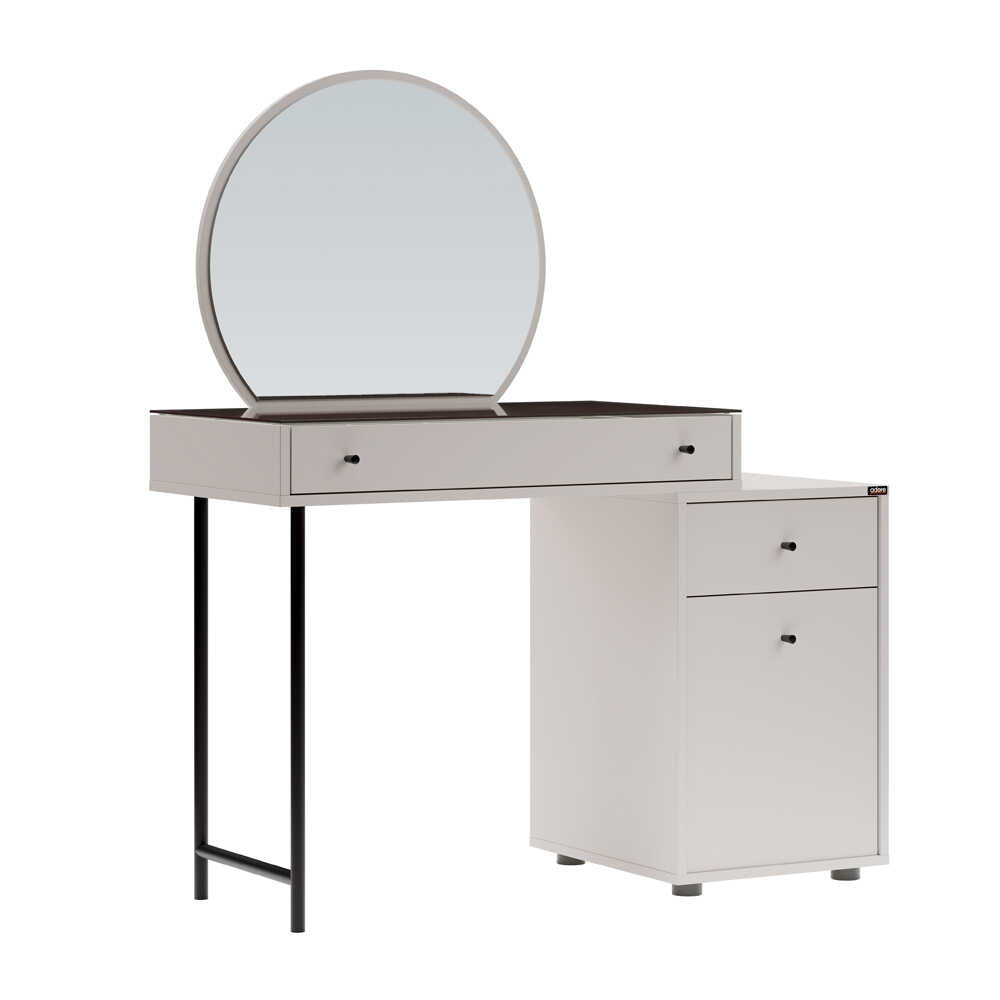 Masa de machiaj Adore Dior, 3 sertare cu oglinda , Crem, 108 x 130 x 47 cm