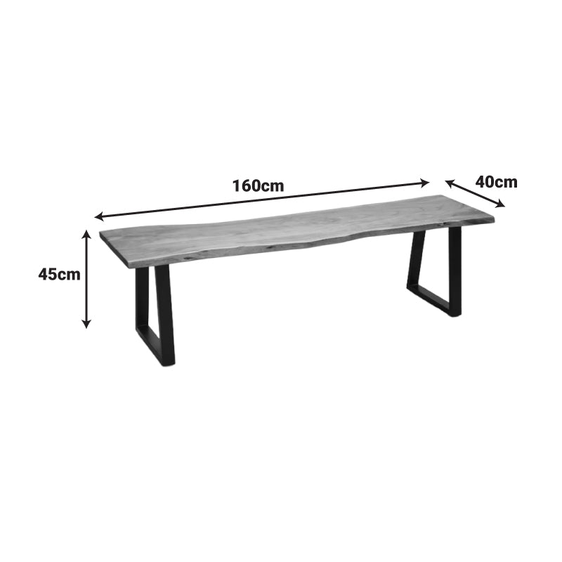 Bancă cu design slim Miles, lemn masiv de acacia cu finisaj, nuc, 160x40x45 cm