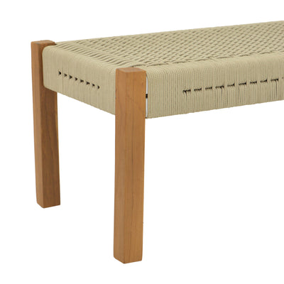 Banca Uma din lemn de tec si sfoara PE, Natural, 150x45x40 cm, foto produs 6
