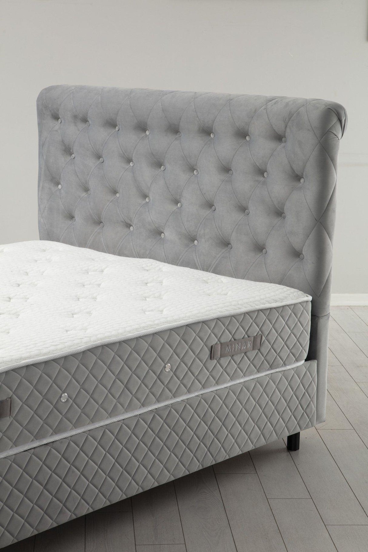 Baza pat dublu și tăblie Sonata, Gri, 150x130x208 cm