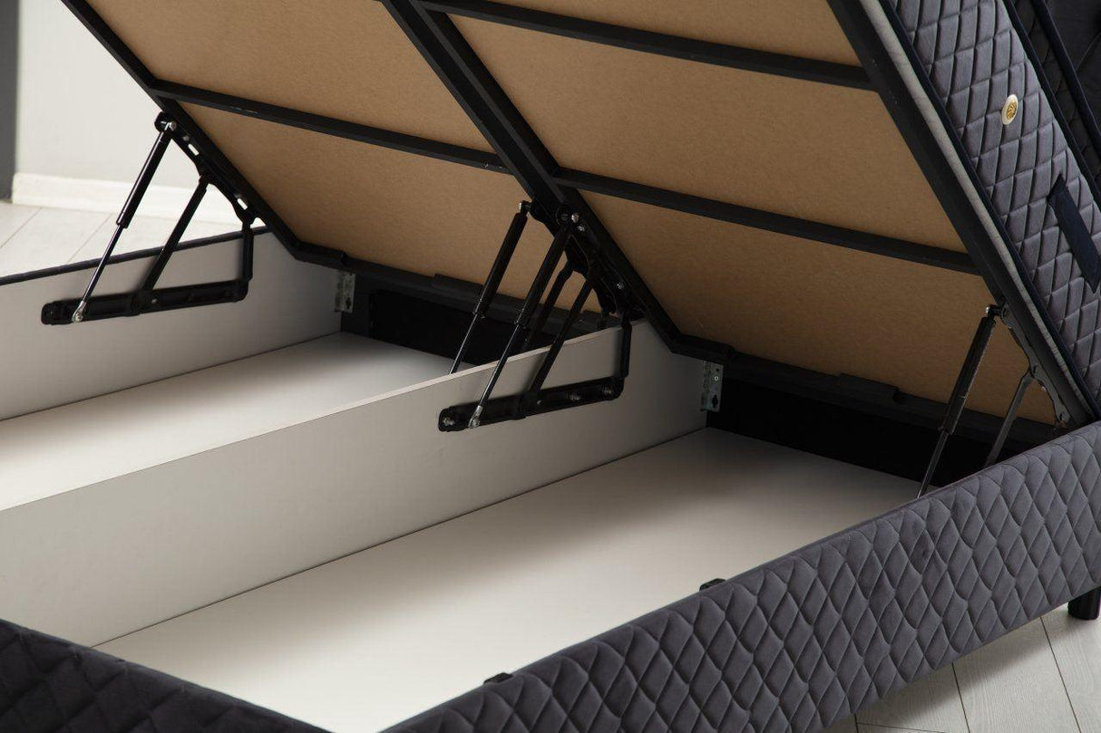 Baza pat dublu și tăblie Vassi, Gri, 150x125x200 cm