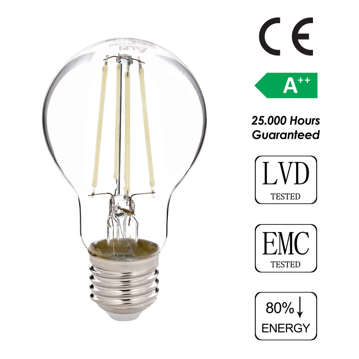 Bec cu LED E27 A60 - Alb, Transparent