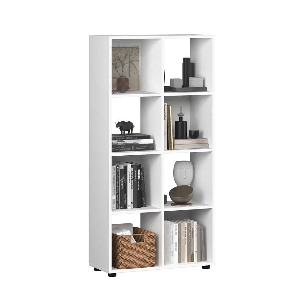 Biblioteca Adore Cubic, Alb - Stejar, 70x141x30 cm - Alb