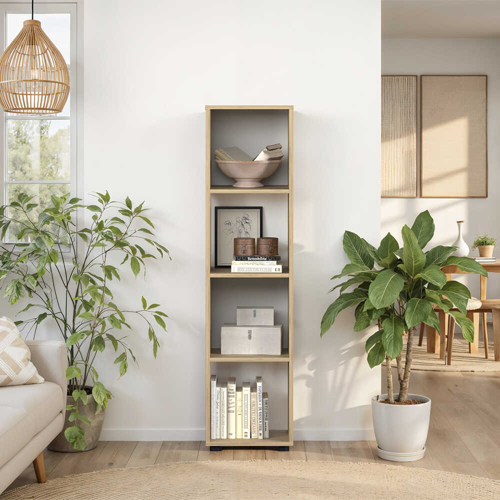 Biblioteca Adore Cubic, Alb - Stejar, 36x141x30 cm - Stejar