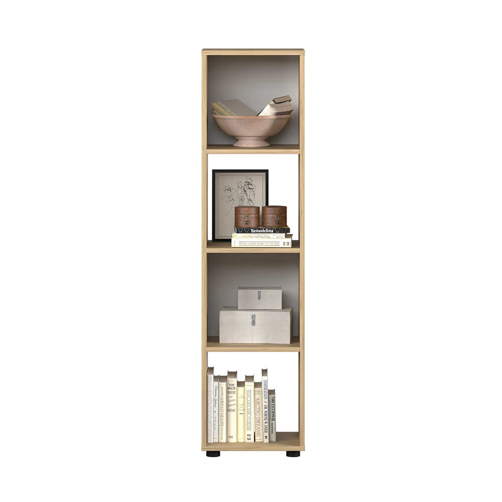 Biblioteca Adore Cubic, Alb - Stejar, 36x141x30 cm - Stejar