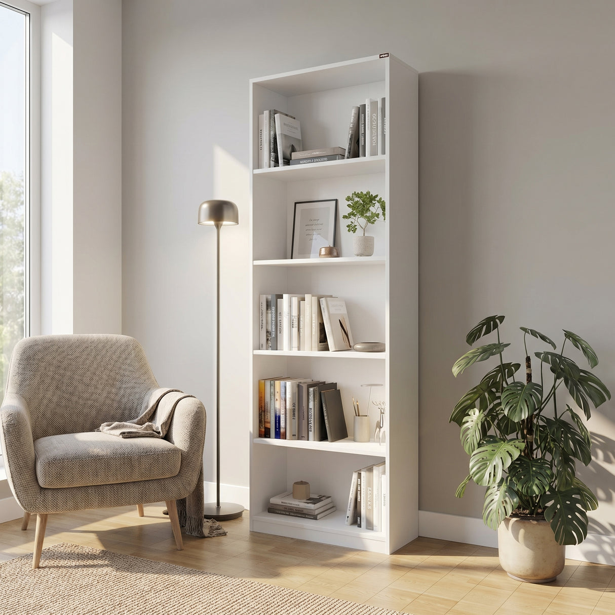 Biblioteca Adore Modern, 5 rafturi, 64x182x26 cm - Alb