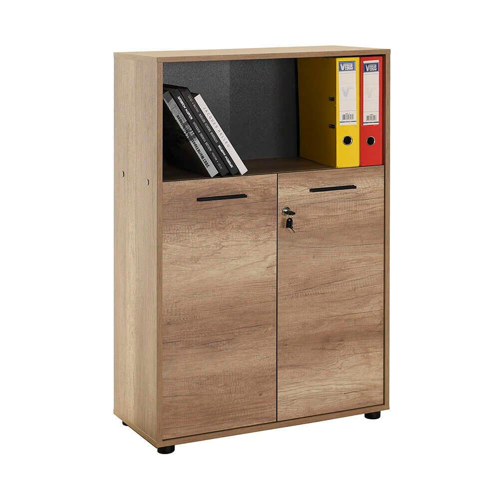 Biblioteca Adore New York, 2 usi cu cheie, 3 rafturi, Natur - Sonoma, 72x110x34 cm - Natur
