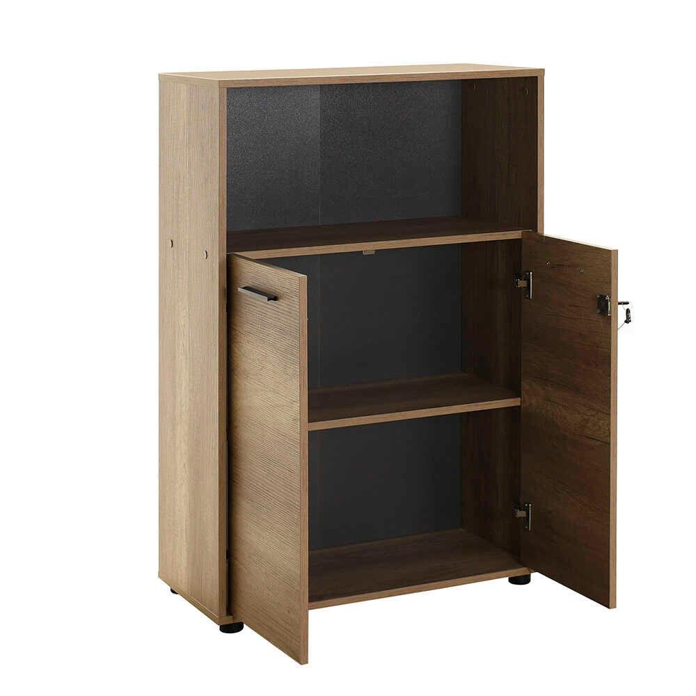 Biblioteca Adore New York, 2 usi cu cheie, 3 rafturi, Natur - Sonoma, 72x110x34 cm - Natur
