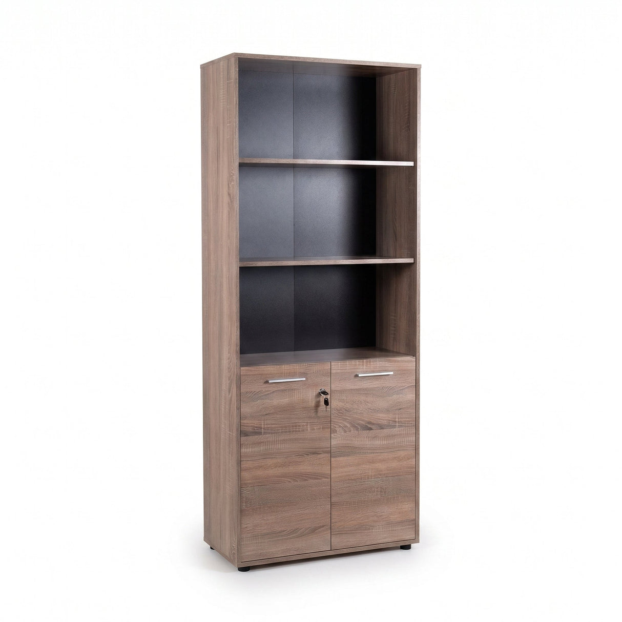 Biblioteca Adore New York Office, 2 usi cu cheie, 3 rafturi fix, Natur, 72x187x34 cm