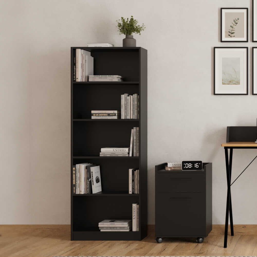 Biblioteca Adore Nurdan, 5 rafturi, 58x170x23 cm - Antracit