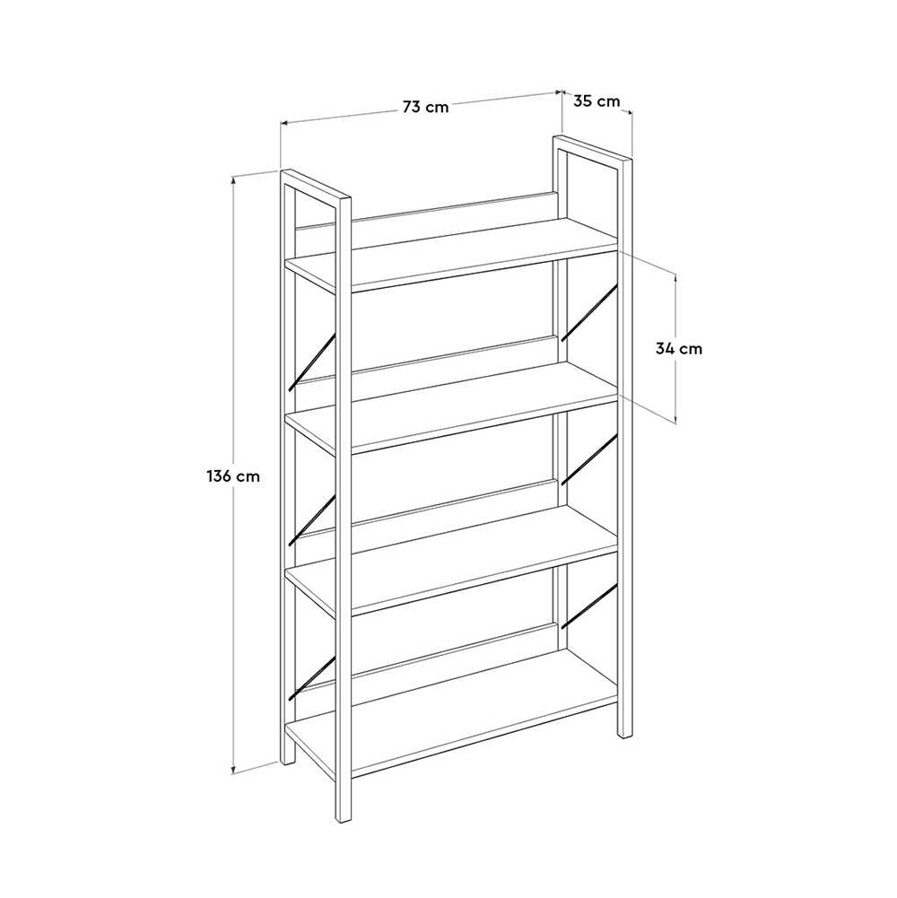 Biblioteca Adore Profile cu 4 rafturi, Stejar, 73x136x35 cm