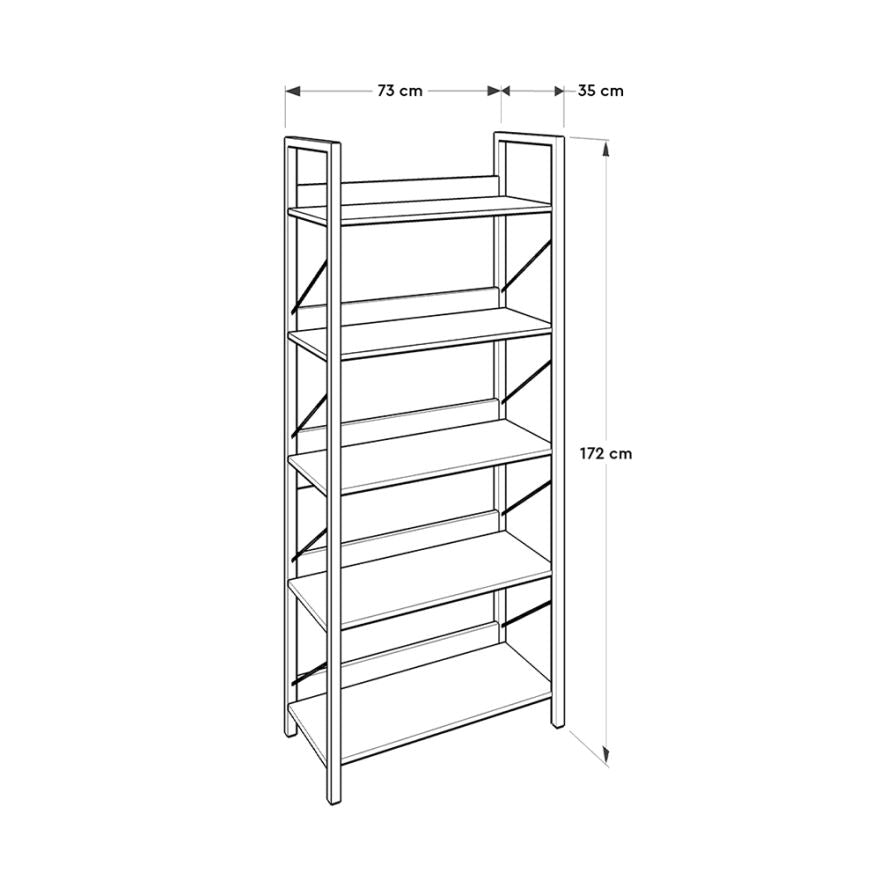 Biblioteca Adore Profile cu 5 rafturi, Alb - Maro - Stejar, 73x172x35 cm - Alb