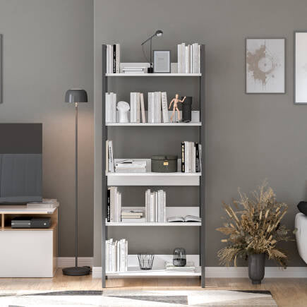 Biblioteca Adore Profile cu 5 rafturi, Alb - Maro - Stejar, 73x172x35 cm - Alb