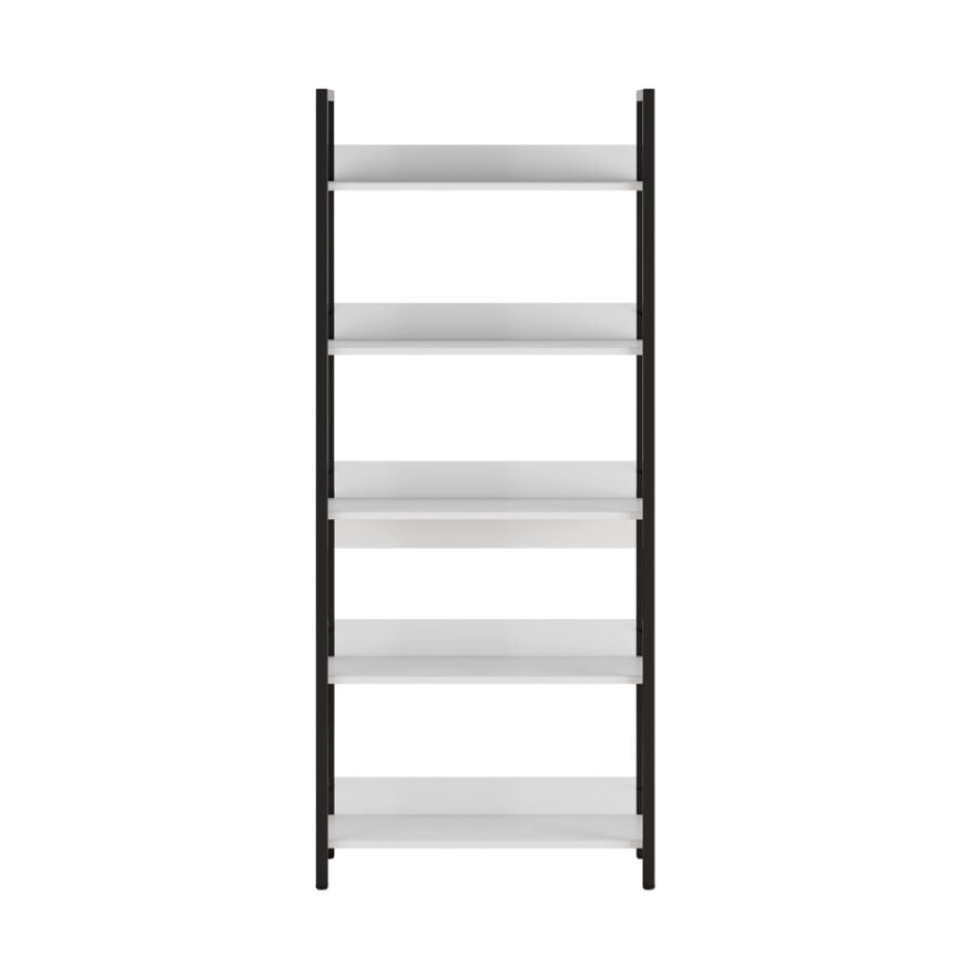 Biblioteca Adore Profile cu 5 rafturi, Alb - Maro - Stejar, 73x172x35 cm - Alb