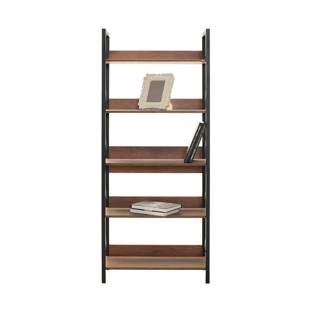 Biblioteca Adore Profile cu 5 rafturi, Alb - Maro - Stejar, 73x172x35 cm - Maro