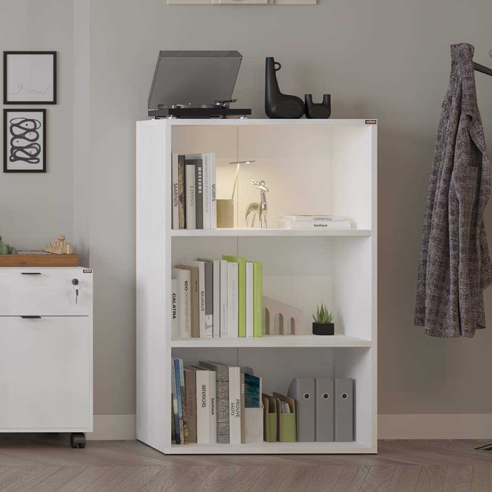 Biblioteca Adore Rio Mini, 3 rafturi, Alb - Nuc - Antracit, 72x109x34 cm - Alb