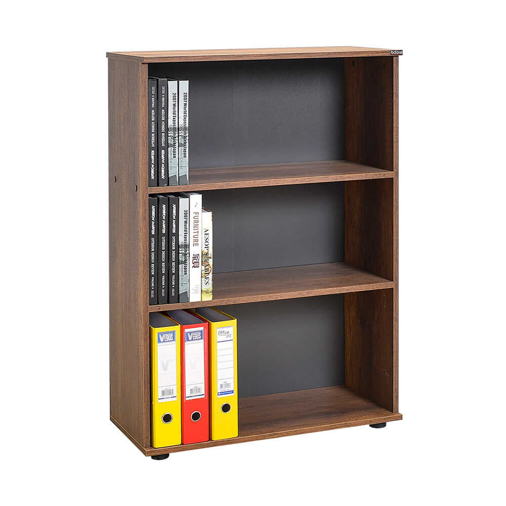 Biblioteca Adore Rio Mini, 3 rafturi, Alb - Nuc - Antracit, 72x109x34 cm - Nuc