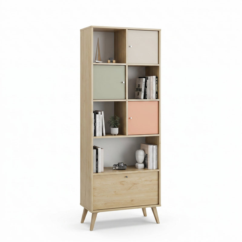 Biblioteca Adore Tiffany, 4 usi si 4 rafturi, Multicolor, 67 x 181 x 30 Cm