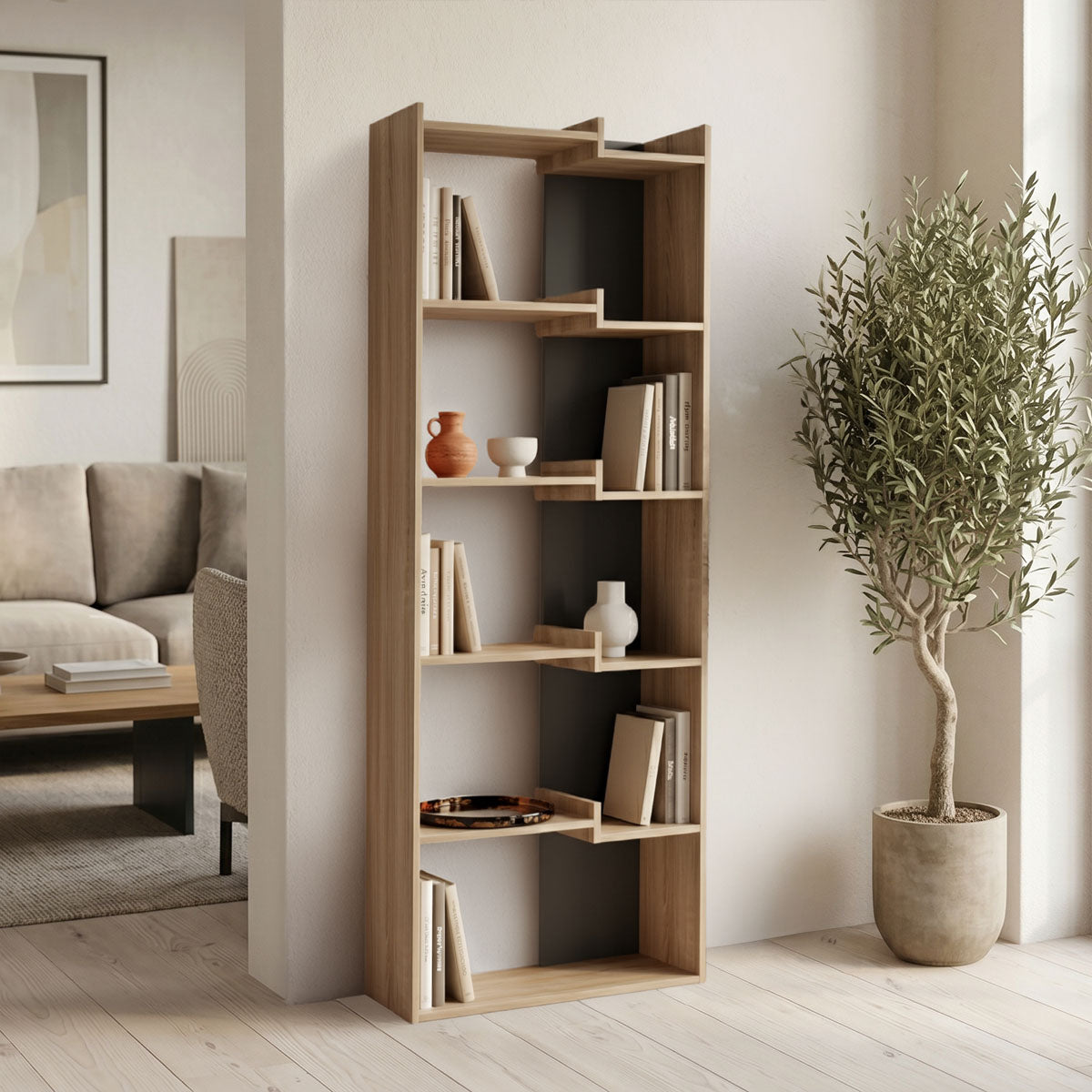 Biblioteca Corpus, Sonoma-Antracit, 61x22x162 cm