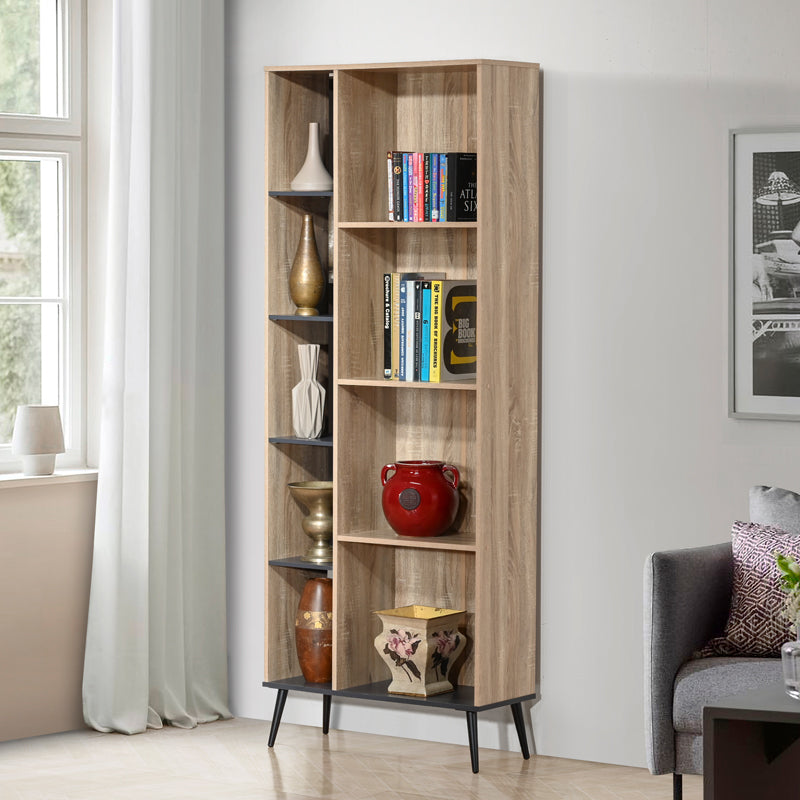 Biblioteca cu functie de depozitare Zezan, Sonoma-Gri Închis, 76x30x200 cm