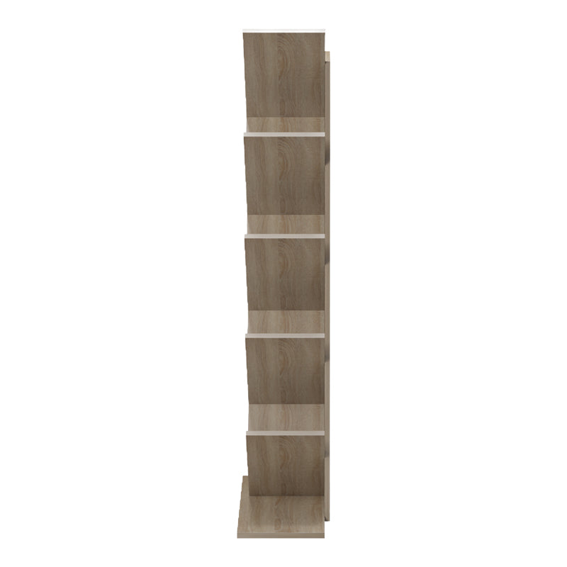 Bibliotecă cu rafturi Fyllo, Lemn, Alb, 50x25x141 cm - Stejar
