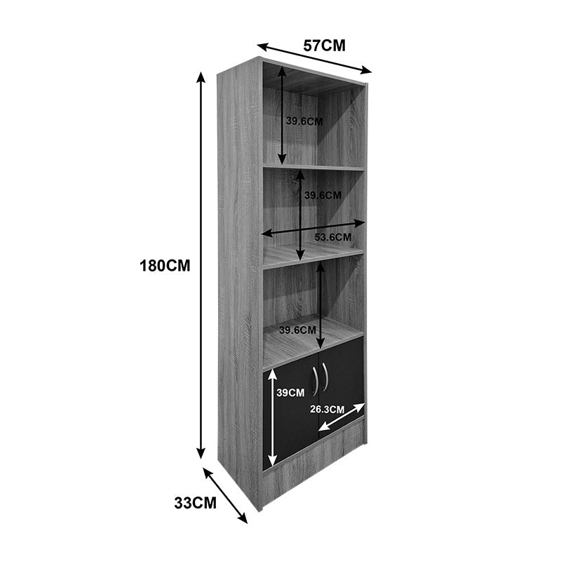 Biblioteca cu rafturi Tekaro, Lemn, Sonoma, 57x33x180 cm - Sonoma-Antracit