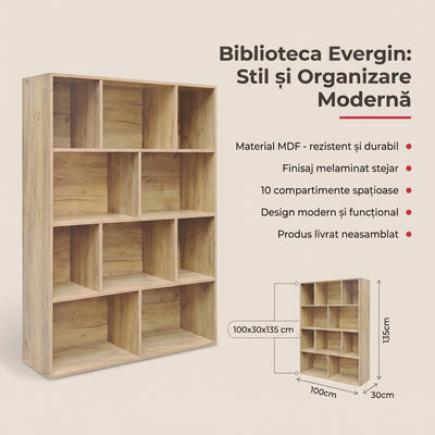 Biblioteca Evergin, Stejar, 100x30x135 cm, detaliu produs