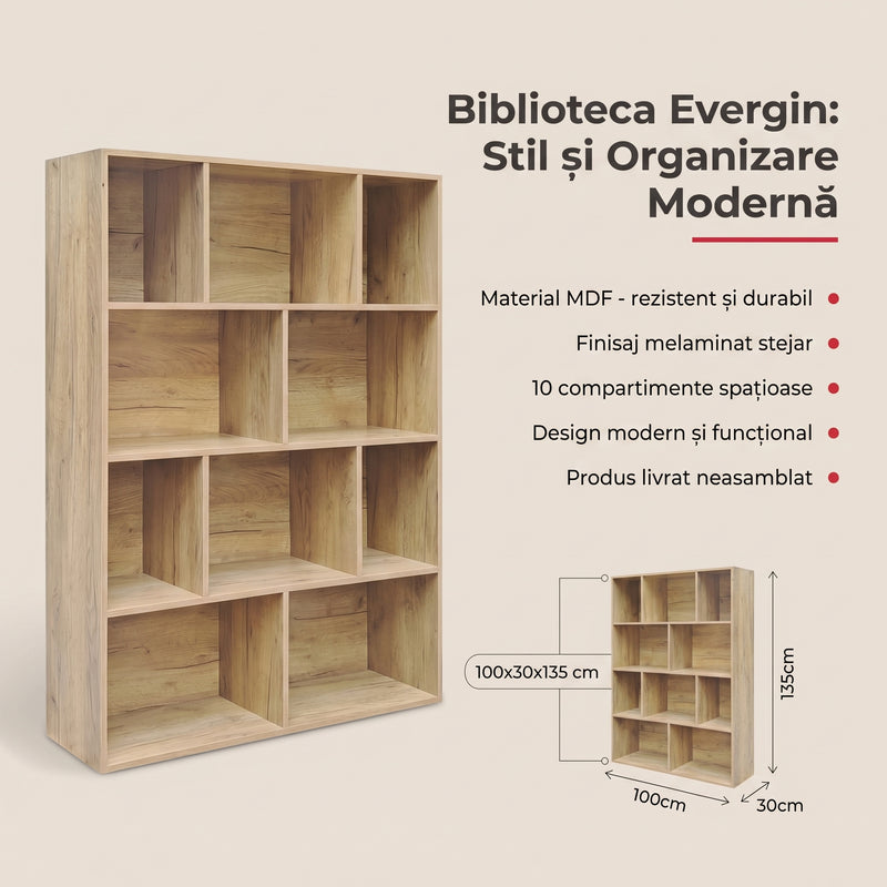 Biblioteca Evergin, Stejar, 100x30x135 cm, detaliu produs