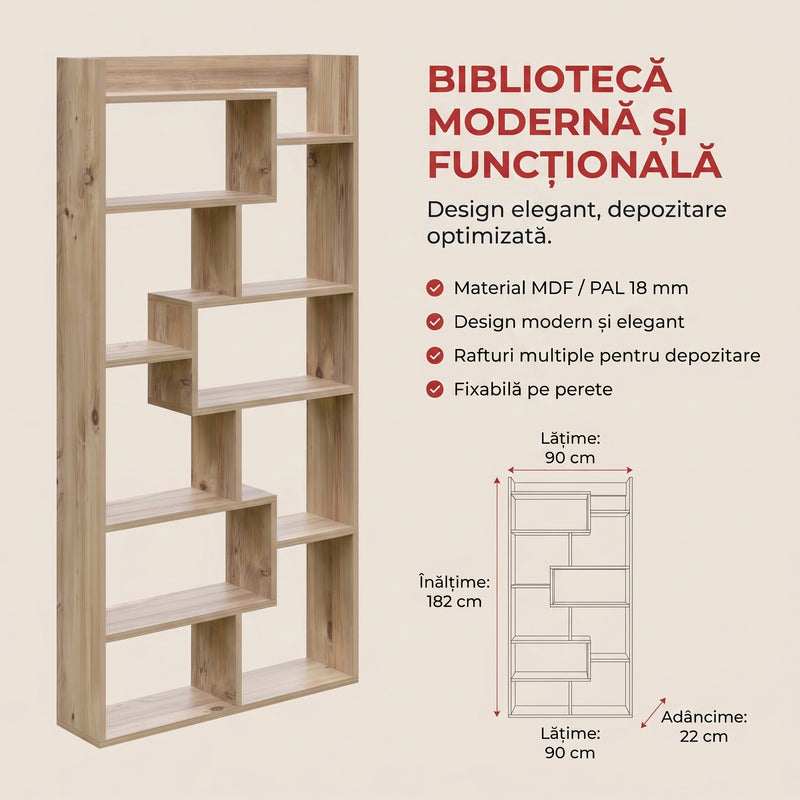 Biblioteca Kuttap, Pin, 90x182x22 cm
