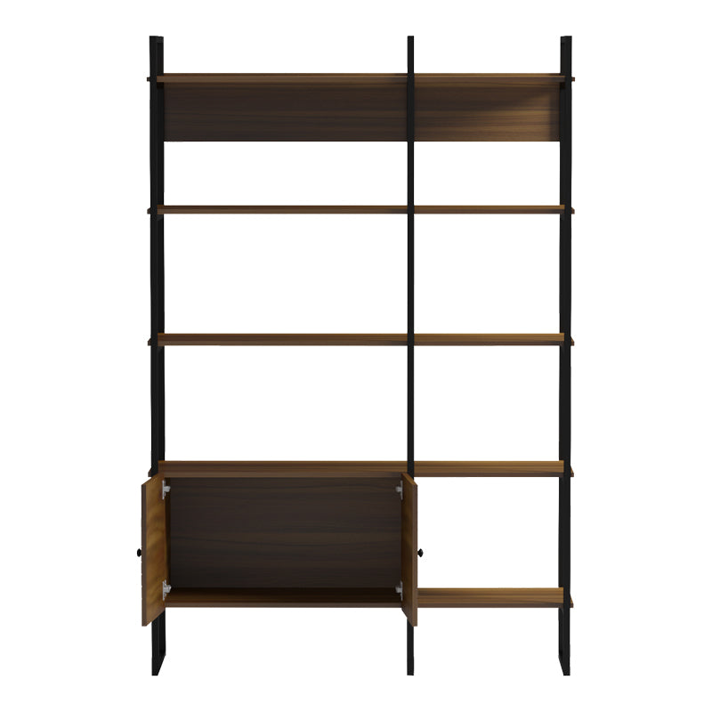 Bibliotecă modernă Rhombo, cu rafturi elegante, finisaj, nuc-negru, 120x35x180 cm