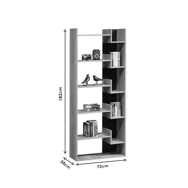 Biblioteca Naya, Natural-antracit, 72x30x182 cm