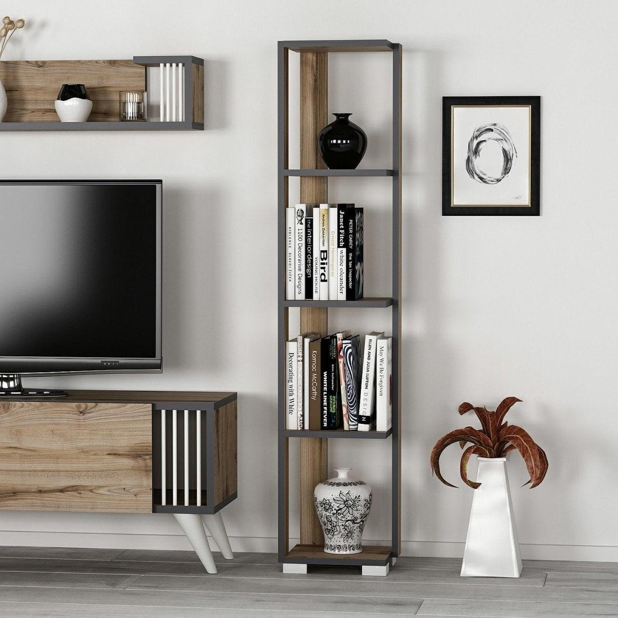 Biblioteca Neg - Walnut, Nuc, 34x153x26 cm