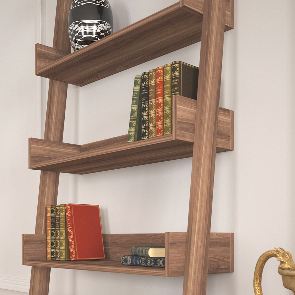 Bibliotecă Only Comforty, stejar - nuc - alb, 80x32x195 cm - Nuc